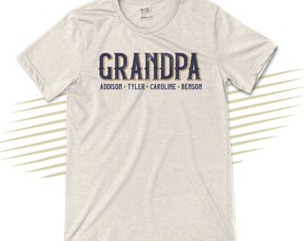 Father's Day shirt | grandpa with grandkids names adult unisex t-shirt | fathers day birthday or holiday gift shirt 23FD-010