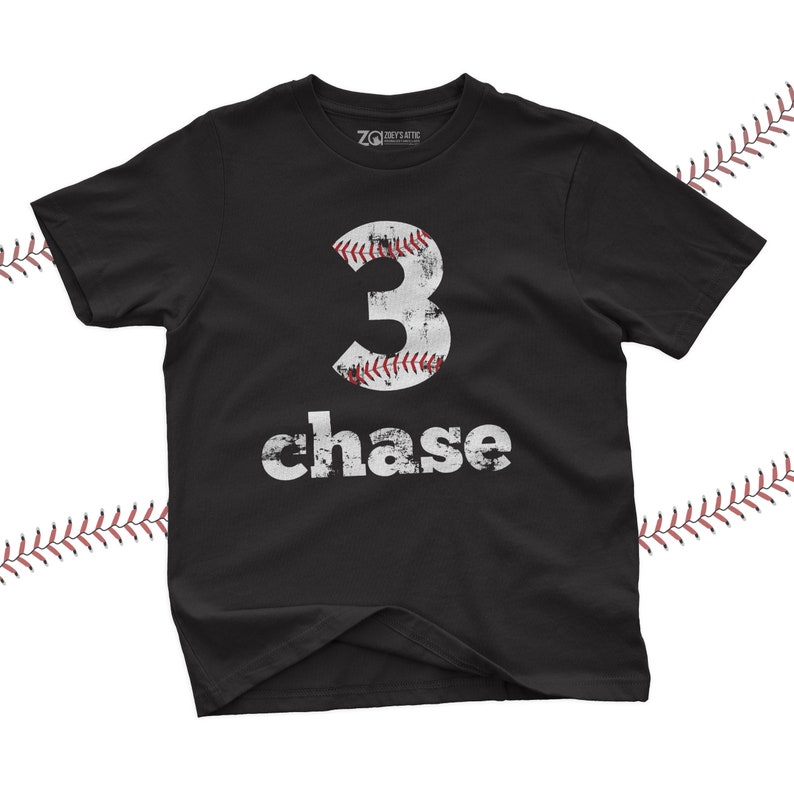 baseball birthday t shirt baseball party shirt distressed number and lettering any number birthday shirt any age party 22SPRT-020-D Black