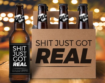 groomsman proposal| will you be my groomsman 6 pack carrier | beer labels for groomsman | just got real beer holder labels  MBB-012
