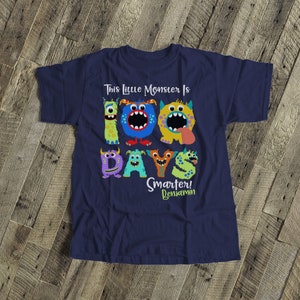 Kids 100 days of school shirt - 100 Days Smarter monsters - fun hundred day personalized DARK tshirt monster 100 days 22MSCL-011-YD