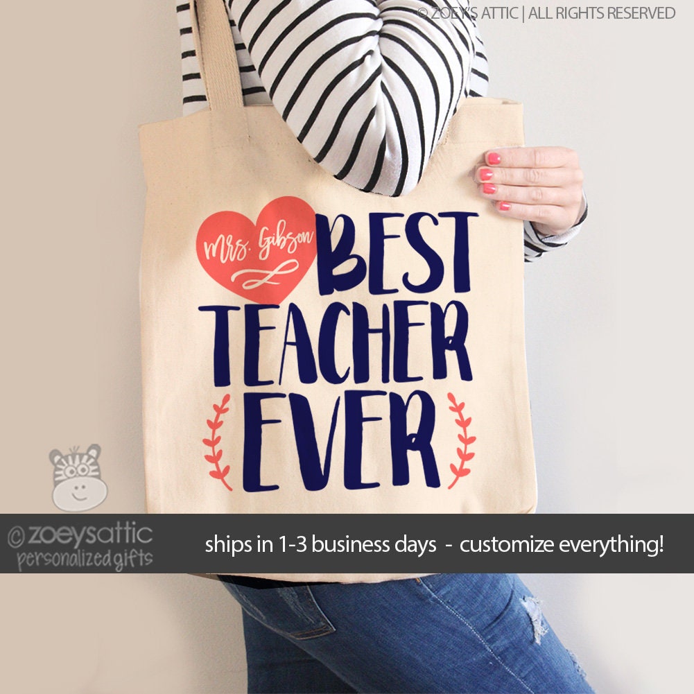 Personalized Teacher Name Best Teacher Tote Bag Gift Best Teacher Ever Tote Gift Bag Back to School Teacher Gift Monogrammed Tote Canvas