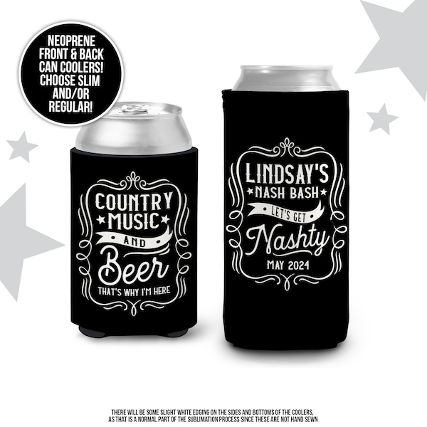 Nashville Bachelorette Party Favor Can coolers hugs coolies bachelorette nashville party can coolies huggies regular and slim sizes MCC-180