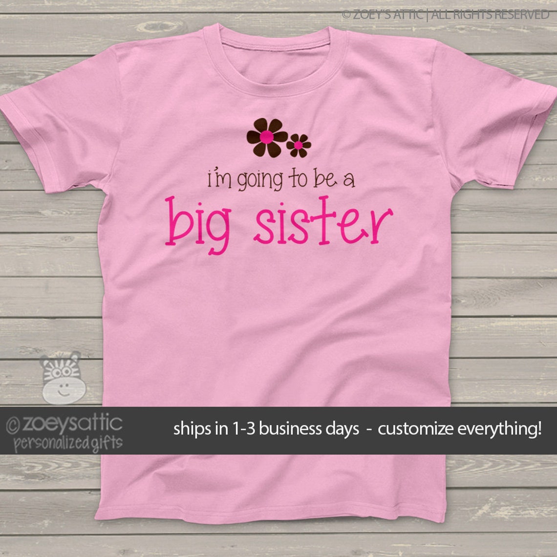 Big Sister Shirt Pink/brown Flower Big Sister Announcement Etsy