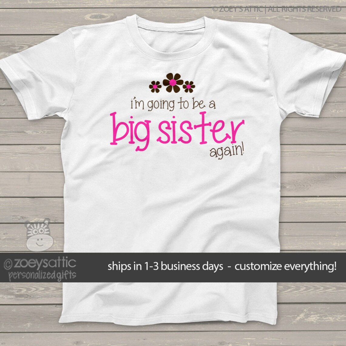 Big Sister Shirt Pink/brown Flower Big Sister AGAIN Tshirt Etsy