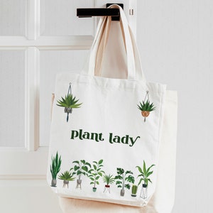 Gardening tote bag | plant lady potted plants linen textured bag | mothers day or birthday gift tote bag for gardener sub-bag-009
