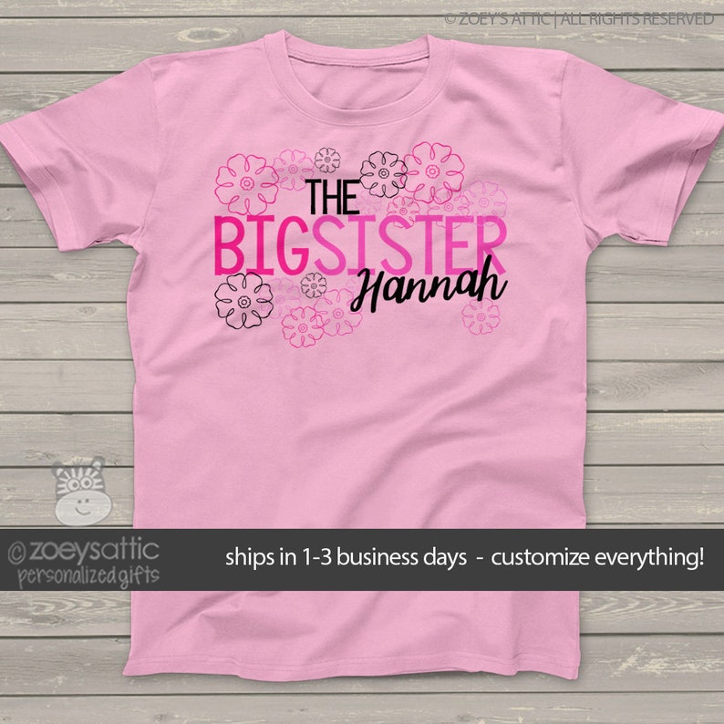 Big sister personalized flower Tshirt MFLR-005 image 3