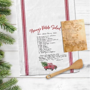 Christmas tea towel | custom handwritten recipe tea towel | keepsake christmas flour sack towel | favorite recipe christmas gift mtt-004