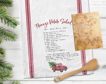 Christmas tea towel | custom handwritten recipe tea towel | keepsake christmas flour sack towel | favorite recipe christmas gift mtt-004