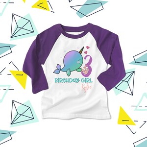 Birthday girl shirt | narwhal raglan birthday shirt | fun shirt for birthday girl | 22BD-135-R