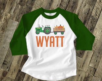 tractor shirt | Fall green tractor personalized raglan shirt | personalized tractor t shirt pumpkin patch shirt 22SNLF-040-R
