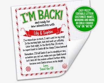 personalized elf letter | welcome back letter from elf | christmas elf letter to kids from elf |  downloadable elf letter |  elf letters