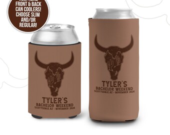 Bachelor party can coolies | skull desert cactus personalized beverage insulators | slim or regular can size party favors MCC-299