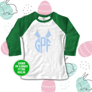 Easter shirt boy circle monogram bunny ears personalized raglan Tshirt adorable custom monogrammed raglan shirt 22SNLE-022 image 2