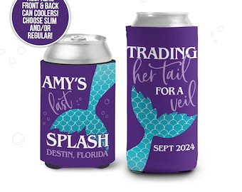 mermaid bachelorette party can coolers, can coolies for bachelorette mermaid theme parties last splash tail for veil  MCC-051