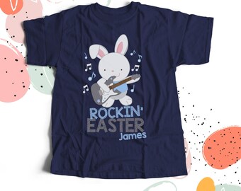 Easter shirt rockin' Easter bunny with guitar personalized raglan style Easter Dark Tshirt 22SNLE-029-D