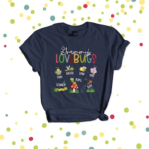 Grammy shirt | Grammy&#39;s (or grandma or any title) lovebugs DARK Tshirt | personalized with grandkids names | mothers day gift 22MD-066-D