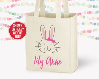 Easter bunny head girl personalized tote bag - choose value or heavyweight tote MBAG-004