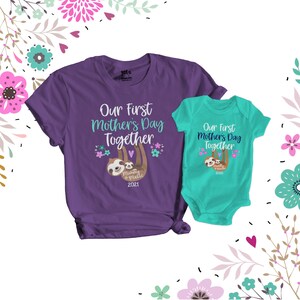 First Mothers Day shirt set mommy baby first Mothers Day sloth dark shirt set sweet first mothers day gift shirts 22MD-010-DSet image 2