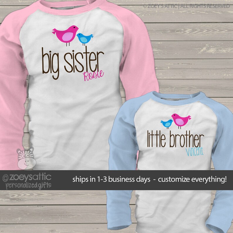 big sister and little brother shirts  adorable raglan birdie image 1