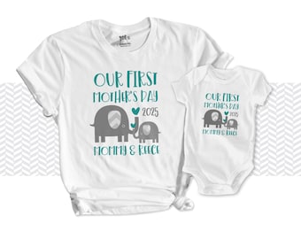 First Mother's Day Shirts | Elephant Matching Mom and Baby Shirt and Bodysuit Set | Our First Mother’s Day Outfit Gift 2025