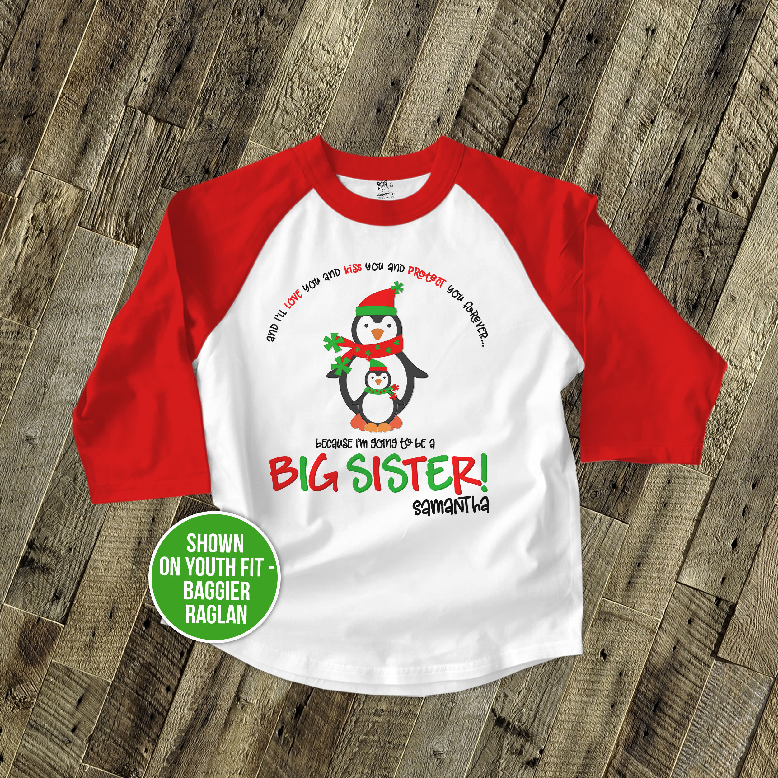 Big Sister Raglan Shirt Christmas 