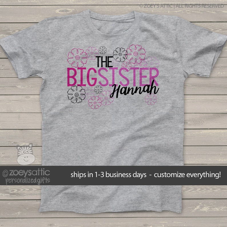 Big sister personalized flower Tshirt MFLR-005 image 2