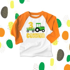 Tractor birthday shirt any age birthday tractor shirt green tractor themed birthday personalized shirt plow tractor 22BD-007-R afbeelding 1