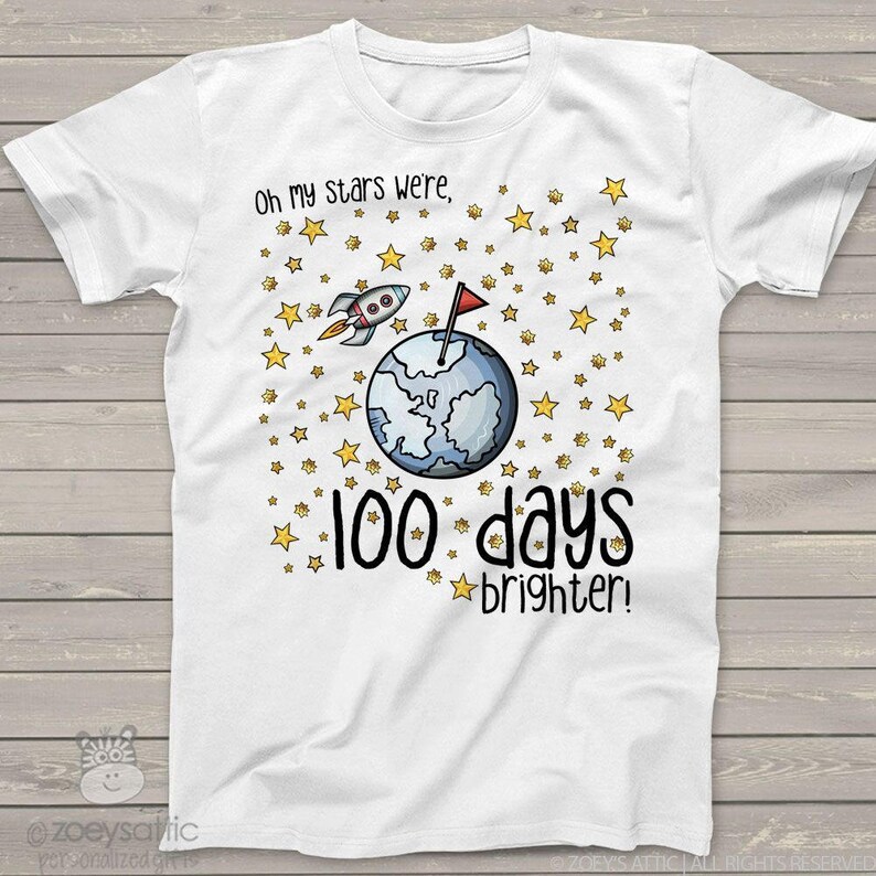 Teacher shirt 100 Days brighter stars hundred day crew neck | Etsy
