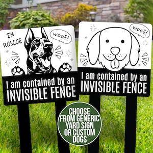 Pet yard signs | dogs contained  by invisible fence lawn sign HOA dog signs electric fence dog signs funny pet yard signs invisible fence