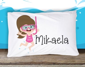 I love to swim pillowcase / pillow - custom personalized  pillowcase great birthday gift PIL-063-N