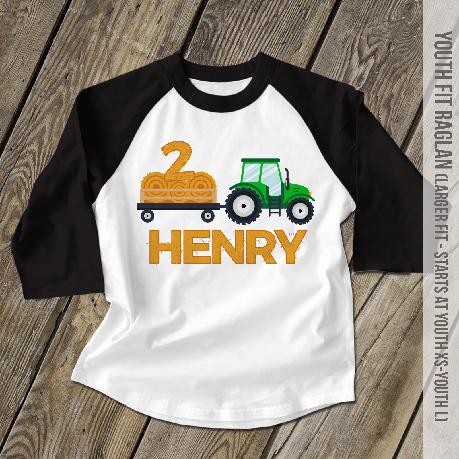 Birthday shirt birthday tractor with hay bales raglan shirt | Etsy