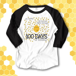 Teacher shirt - 100 Days Smarter - honey bee hundred day raglan shirt for teachers 22MSCL-056-R