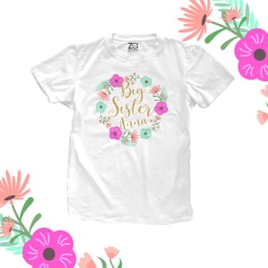 Floral Wreath Big Sister Personalized Shirt CHOOSE Foil or Glitter ...