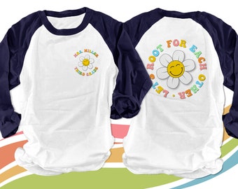 Team teacher back to school shirt | let's root for each other front back print adult unisex raglan shirt | daisy smiley face | 22mscl2-004-R