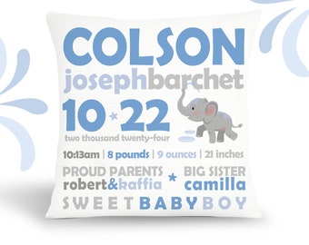 Birth announcement new baby gift custom elephant throw pillow BP-118