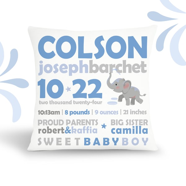 Birth announcement new baby gift custom elephant throw pillow BP-118