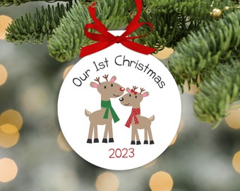 Our First Christmas personalized reindeer ornament - couples 1st Christmas ornament  FCRO