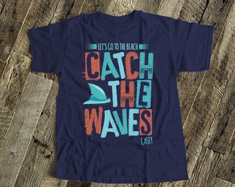 Summer vacation shirt | catch the waves beach vacation Tshirt | kids beach DARK tshirt MBEH-027D