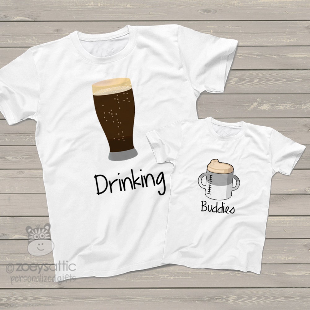 Funny dad and kiddo drinking buddies tshirt gift set great | Etsy