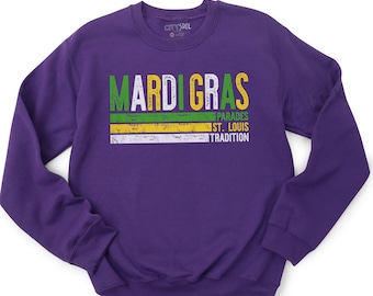 mardi gras parades sweatshirt | st. louis tradition mardi gras unisex adult sweatshirt | custom retro stripes design mardi gras sweatshirt