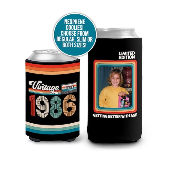 40th birthday photo slim or regular can coolie | personalized classic nostalgia can cooler | any age birthday party favor can cooler retro