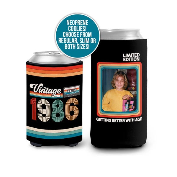 40th birthday photo slim or regular can coolie | personalized classic nostalgia can cooler | any age birthday party favor can cooler retro