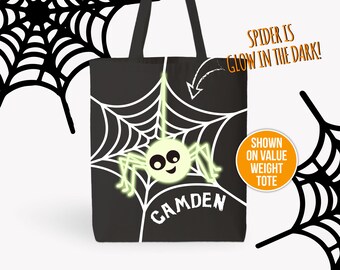 Halloween trick or treat bag sprider GLOW in DARK spider personalized trick or treat candy bag halloween candy bag trick or treat MBAG-020