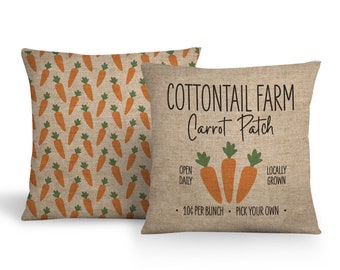 Juego de parches de zanahoria de Pascua de dos fundas de almohadas / fundas de almohadas de Pascua /cottontail farm easter faux burlap throw pillow set pil-233-234