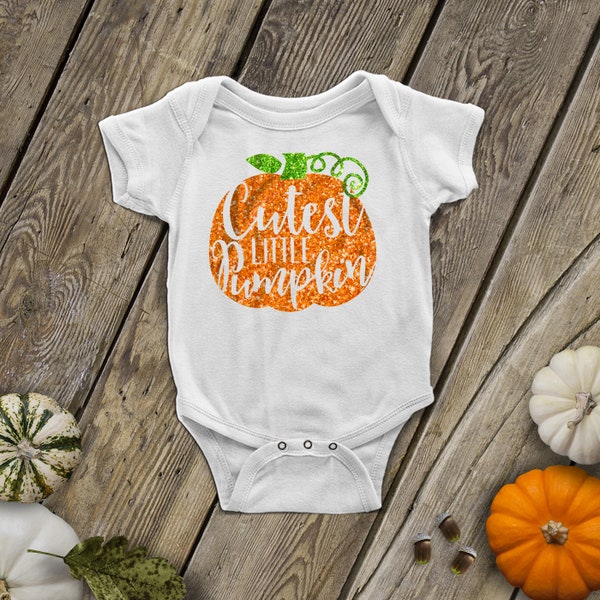 Halloween / fall baby outfit cutest little pumpkin glitter bodysuit or shirt - perfect for Halloween or Thanksgiving  SNLF-001-ROL-A