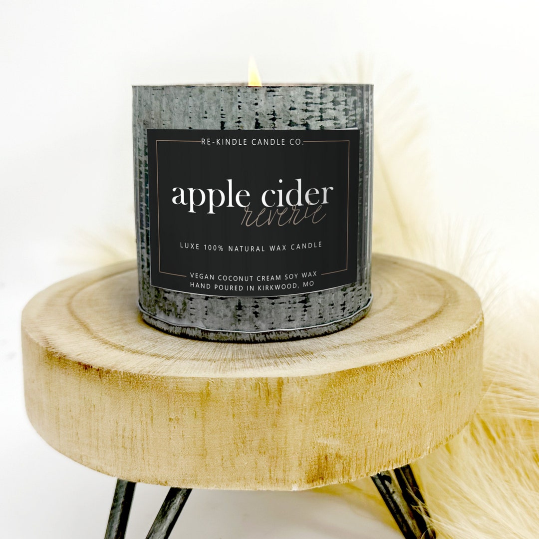 Apple Cider Reverie Candle in Rustic Tin Apple, Cinnamon, Vanilla