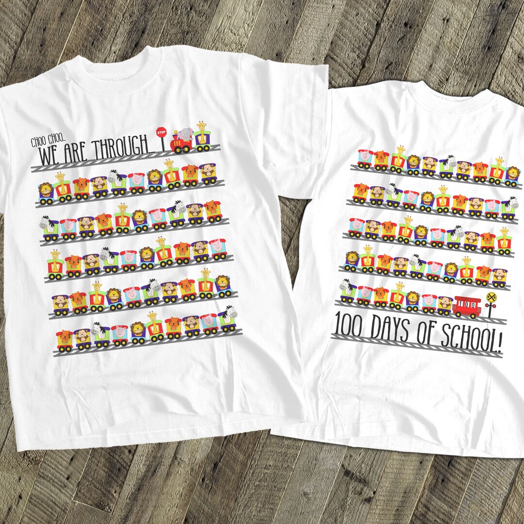 Kids Shirt 100 Days Train With Animals on Front and Back Tshirt 22MSCL ...