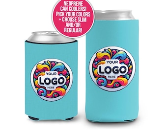 Custom Logo Can Cooler – Add Your Own Image or Business Logo – Personalized Slim Regular Size Can Coolie – Promotional Swag, Corporate Favor