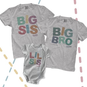 matching sibling  shirts - sibling set of THREE shirts big brother big sister mix and match  - Stitch Font sibling shirts MSS2-016-3Set
