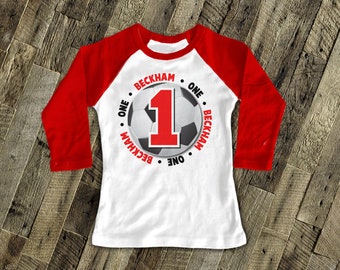 soccer birthday shirt - raglan sleeve - birthday boy or girls soccer shirts 22BD-074-R